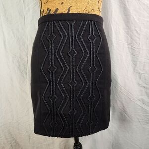 H&M Size XS Black Metallic Glitter Aztec Design‎ Mini Pencil Skirt Ex Condition